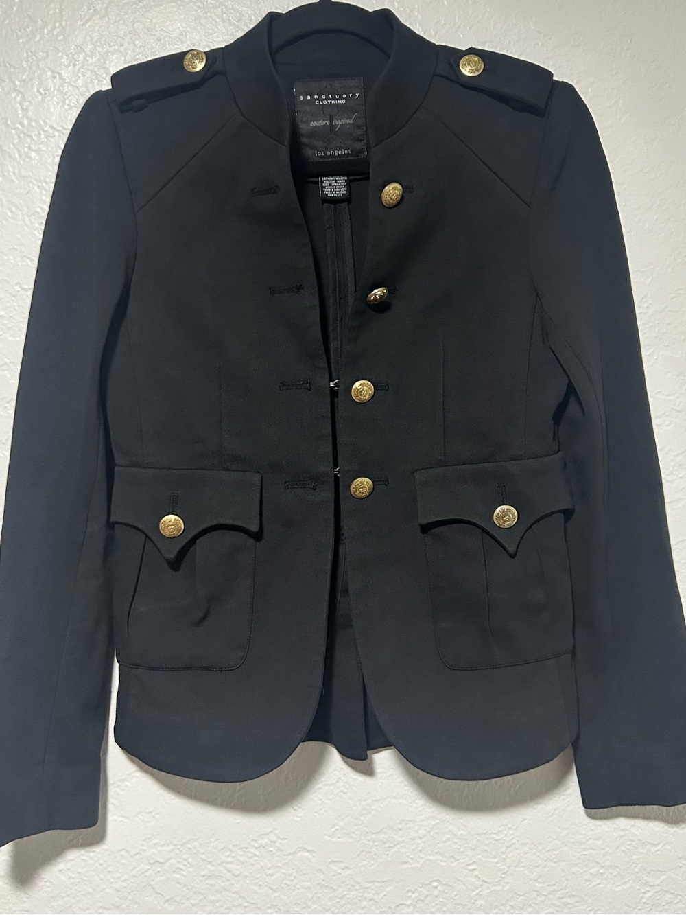Sanctuary Black Military Jacket with Couture-Inspired Label